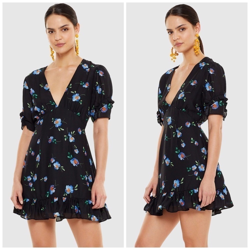 NEW TALULAH Azure Flounce Plunge Neck Mini Dress